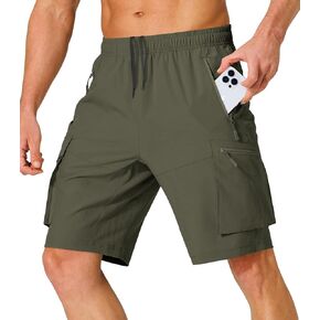 Lexiart Men's Hiking Cargo Shorts Drawstring Stretch Lightweight Quick Dry Shorts with Zipper Pockets