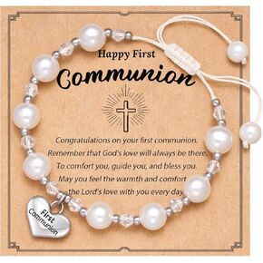 سوار الشركة الأولى للفتيات، سوار اللؤلؤ الأبيض للفتيات، يناسب معصمين مقاس 6-8 بوصة، هدية مجوهرات ساحرة على شكل قلب مع حقيبة هدايا لابنة ابنة أخت حفيدة in Kuwait