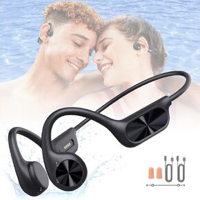 Swimming Headphones Bone Conduction, Waterproof Earbuds IP68 Bluetooth 5.3, 32G MP3 Player 8000 Songs Storage, Open Ear Underwater Earphones Wireless Lightweight Headset, Running Sports Gift for Man