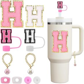 Mity rain 10pcs Set Designed for Stanley Cup Accessories, Straw Cover Cap - Letter Charm - Letter Stickers - Spill Stopper - Leak Stopper, For Stanley 40oz/ 30oz Tumbler Decorations (K)