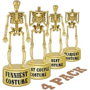 ORIENTAL CHERRY Halloween Party Supplies - Golden Best Costume Skeleton Trophies for Kids Adults Contest Awards Prizes - 4 Pack