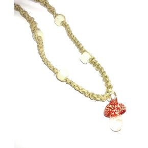 Glow In the Dark Mushroom Hemp Necklace Red Glass Pendant Choker for Men Women Teen Girls Handmade Beach Hemp Jewelry