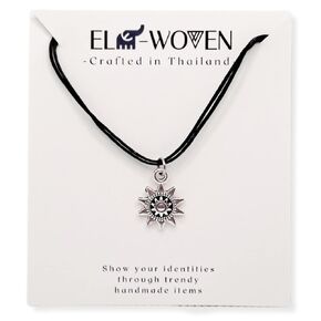 Sun Pendant Necklace with Black Leather Cord- Handmade Sun Choker - Jewelry Gift For Women and Girls
