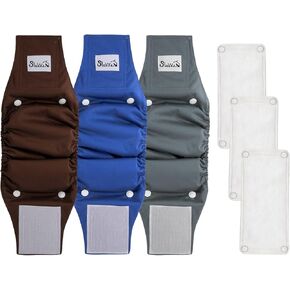 SlowTon Washable Dog Diapers Male - 20% Wider & Highly Absorbent Dog Belly Bands with Removable Pads - 3 Pack Soft Reuseable Male Dog Wraps with Leak Proof Fit (Giraffe, Squirrel, Bee, Medium) in Kuwait