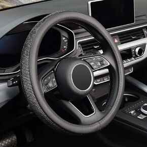 KAFEEK Diamond Leather Steering Wheel Cover with Bling Bling Crystal Rhinestones, Universal 15 inch, Black Microfiber Leather Black Diamond