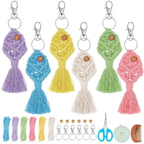 FREEBLOSS 6 Set DIY Macrame Keychain Kits Fish Macrame Kit Macrame Keychain with Video Tutorial Macrame Kits for Beginners Boho Macrame Keychain Kit for Car Key Purse Phone Wallet Charm