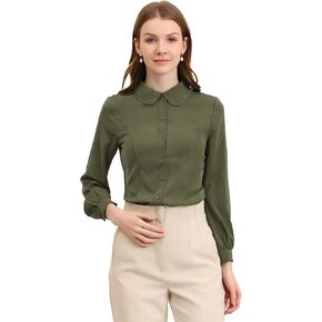 Allegra K Women's Button Up Shirt Business Casual Career Peter Pan Collar Long Bishop Sleeve Blouse in Saudi Arabia