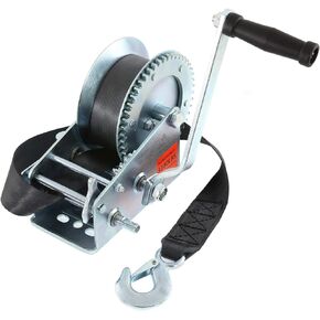 AUXMART 3200lbs Boat Trailer Winch Heavy Duty Hand Winch with 26FT Strap and Hook, 2 Ways Hand Cable Crank Winch for ATV, Boat, Truck, Trailer