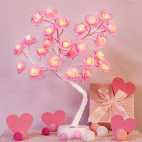 EAMBRITE Rose Flower Lamp, Rose Tree Lights Pink Room Decor for Mother's Day Valentine's Day, USB/Battery Operated 18" 24 LED Artificial Flower Night Light for Table Home Wedding Bedroom Decorations