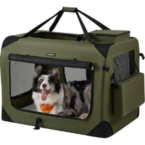 Feandrea 40 Inches Collapsible Soft Dog Crate, Portable Travel Dog Crate for Indoor and Outdoor Use, Dog Carrier Kennel with Safety Zippers, for Living Room, Car, Travelling, Smoke Gray UPDC010G02