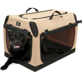 X-ZONE PET Dog Crate Travel Cage for Large Dogs Portable Collapsible Cat Kennel with 3-Door Durable and Easy Clear Indoor & Outdoor Pet Home 36 '' Beige in Kuwait
