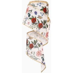 Vintage Floral Wired Ribbon 2.5 Inch Wildflower Ribbon for Bow Wreath Craft Gift Wrap Spring Holiday Wedding Birthday Party Home Decor