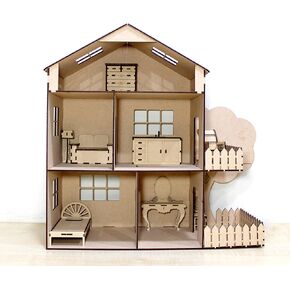 StonKraft Wooden 3D Puzzle Doll House - Home Decor, Construction Toy, Modeling Kit, School Project - Easy to Assemble (Doll House with Furniture)