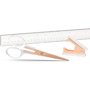 Staple & Stick | Stationery & Desk Accessories | Scissors, Staple Remover & Ruler Set | Rose Gold & Clear Acrylic Lucite | Office Desk Accessories | Office Gift Set