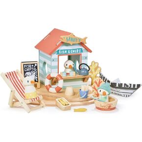 Tender Leaf Toys - Sandy’s Beach Hut - Wooden Toy Seagull Family with Fish and Chips Beach Hut and Accessories - Imaginative Play Set - Develop Creative Storytelling - Fine Motor Skills - Age 3+