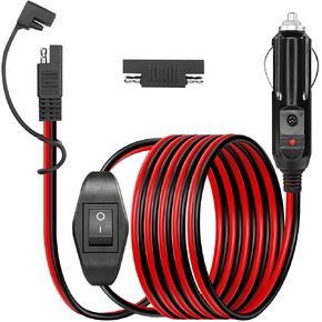 10FT/3M SAE to Cigarette Lighter Plug with Switch Cable YACSEJAO 14AWG 12V Cigarette Lighter Male Plug to SAE Quick Release Adapter Extension Charging Cable for Camp Trailer Solar Panels Battery