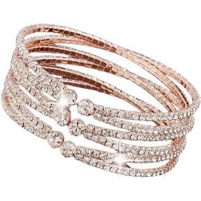 Pingyongchang Layered Bridal Crystal Rhinestone Cuff Bracelets for Women Adjustable Bling Upper Arm Sparkling Bangles for Girls Jewelry Accessory Gift for Wedding Formal Prom Cocktail Party