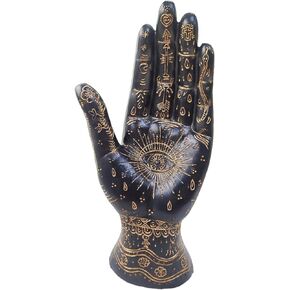 Palmistry Hand Resin Statue Telling Palm Reading, Ancient Mystical Palm with Lines and Symbols Sculpture for Palm Readers（Black）