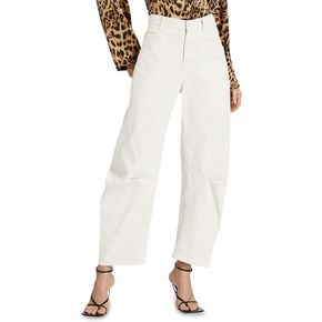 Tongmingyun Womens Casual Barrel Horseshoe Pants High Waisted Button Baggy Trousers with Front Pockets