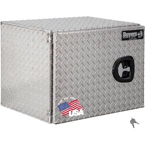 Buyers Products 1705200 Aluminum Diamond Tread Underbody Truck Tool Box With Barn Door Closure, 18 x 18 x 24 Inch, Made in the USA, Silver Contractor Truck Box for Storage & Organization