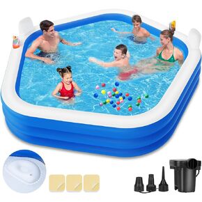 Inflatable Swimming Pool with Pump, 90" X 90" X 26" Kiddie Pool with Seats and Headrests, Oversized Thickened Blow-Up Pool for Kids, Adults, Family, Pools for Outdoor, Backyard, Indoor in Kuwait
