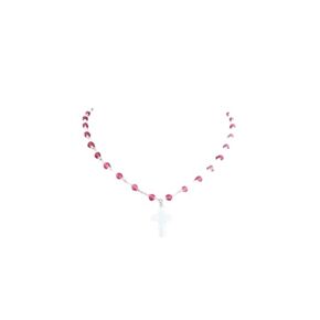 Cross Necklace Pink Beaded Chain Choker White Stone Charm Girls Jewelry