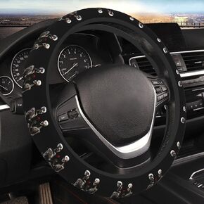 Rock and Roll Skull Steering Wheel Cover Men, Comfortable Elastic Steering Car Wheel Cover Fit 15 inches Universal Accessories Suvs Trucks Decor