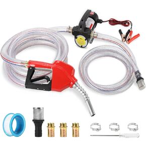 Diesel Fuel Transfer Pump Kit, 12V Electric Self-Priming Transfer Pump Kit with Aluminum Nozzle & Steel Wire Hose for Diesel, Kerosene, Machine, Transformer Oil