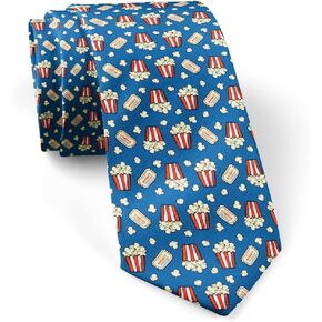 ( Striped Box Popcorn Movie Ticket ) Fashion Novelty Necktie, Conversation Neckwear Ties Great for Party and Events