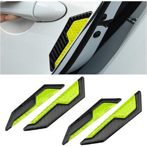 Car Door Reflective Stickers, 4 Pcs Rearview Mirror Carbon Fiber Reflective Warning Sticker, Auto Door Handle Anti-Scratch Safety Protector Strip, Car Edge Paint Guard Decor Trim (Green)
