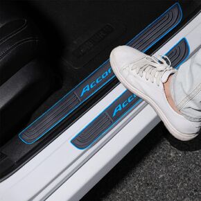 4pcs/Set Car Door Sill Plate Protectors - Black Soft Rubber Front/Rear Door Sill Scuff Plate Guard, Door Pedal Protector Stickers fit for Honda Accord, HA01
