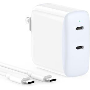 40W Dual USB C Charger for iPad Pro 13, 12.9, 11 inch 2024 2023 2022 2021 2020 2019, iPad Air 5 4, Mini 6, iPad 10, iPhone 15/15 Pro Max, 2 x 20W Type C Wall Charger, 6.6ft USB-C Cable