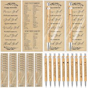 Spakon 100 Sets Christian Gift Bulk Bible Verse Pen Religious Scripture Bookmark for Church Inspirational Bamboo Pen Motivational Bible Bookmark for Men Women Reading Book Lovers