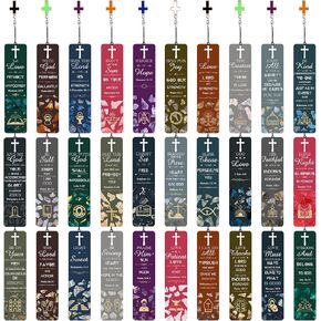 30 Pcs Bible Verses Bookmarks with Hollow Cross and Cross Pendants Inspirational Book Markers Christian Bookmarks, Christian Gifts Reading Reward Scripture Church Supplies for Women Kids Men