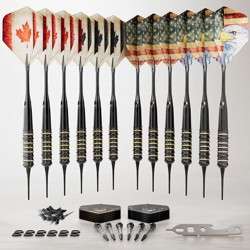 مجموعة سهام ذات رأس ناعم ممتازة 12 × 18 جم من CC-Exquisite | سهام ذات أطراف بلاستيكية | - 18 جرامًا من السهام للوحة السهام الإلكترونية | 24 رحلة طيران و18 عمودًا + أطراف ناعمة إضافية، أداة رمي السهام، حلقات دائرية مطاطية in Kuwait