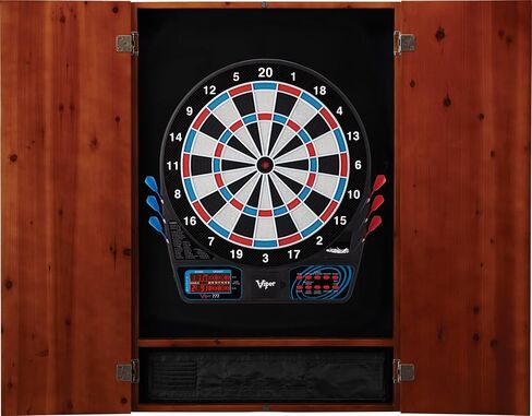 Viper Metropolitan Solid Wood Cabinet & Electronic Dartboard Ready-to-Play Bundle with Two Sets of Soft-Tip Darts and Integrated Storage in Multiple Stain Options in Kuwait