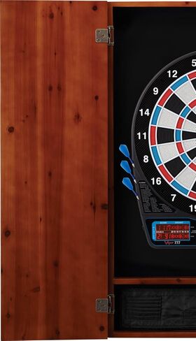 Viper Metropolitan Solid Wood Cabinet & Electronic Dartboard Ready-to-Play Bundle with Two Sets of Soft-Tip Darts and Integrated Storage in Multiple Stain Options in Kuwait