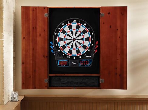 Viper Metropolitan Solid Wood Cabinet & Electronic Dartboard Ready-to-Play Bundle with Two Sets of Soft-Tip Darts and Integrated Storage in Multiple Stain Options in Kuwait