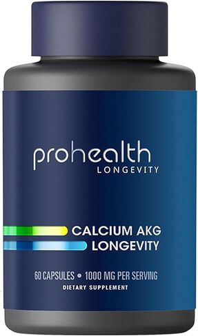 ProHealth Calcium Supplement, Ca AKG Supplement (Alpha Ketoglutarate) (1,000 mg per 2 Capsule Serving, 60 Capsules). Supports Cellular Energy, Metabolic Function and Healthy Aging Processes. in Saudi Arabia