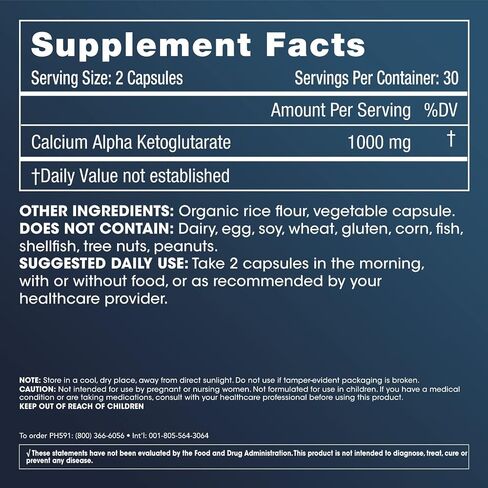 ProHealth Calcium Supplement, Ca AKG Supplement (Alpha Ketoglutarate) (1,000 mg per 2 Capsule Serving, 60 Capsules). Supports Cellular Energy, Metabolic Function and Healthy Aging Processes. in Saudi Arabia