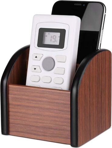 حامل التحكم عن بعد Flexzion منظم سطح المكتب الخشبي 2 حجرة صندوق خشبي للتحكم في التلفاز، علبة تخزين طاولة للمكتب، المطبخ، لوازم أقلام الرصاص المكتبية، طاولة القهوة، بني كرزي in Saudi Arabia