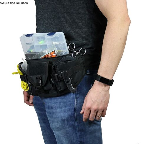 OSAGE RIVER Fishing Fanny Pack, 900D Nylon Fishing Tackle Bag, Heavy Duty Outdoor Waist Bag, Crossbody Bag for Freshwater or Saltwater Fishing Gear, Black in Saudi Arabia