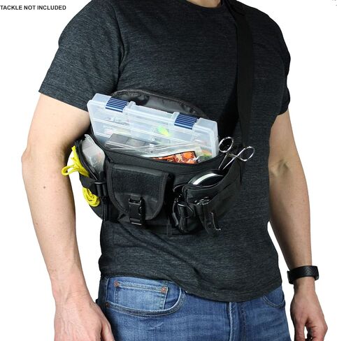 OSAGE RIVER Fishing Fanny Pack, 900D Nylon Fishing Tackle Bag, Heavy Duty Outdoor Waist Bag, Crossbody Bag for Freshwater or Saltwater Fishing Gear, Black in Saudi Arabia
