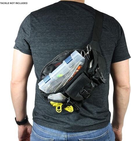 OSAGE RIVER Fishing Fanny Pack, 900D Nylon Fishing Tackle Bag, Heavy Duty Outdoor Waist Bag, Crossbody Bag for Freshwater or Saltwater Fishing Gear, Black in Saudi Arabia