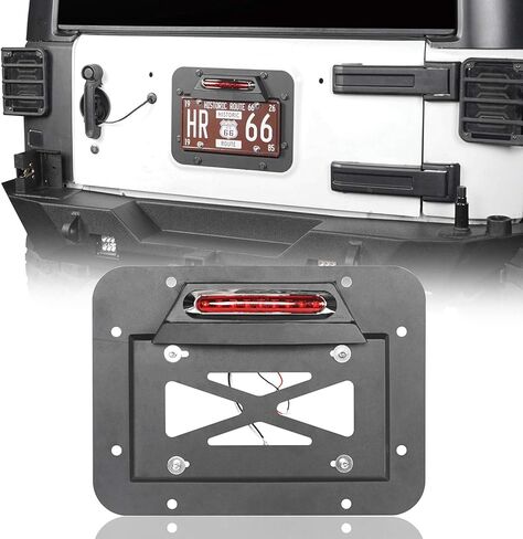 Hooke Road Wrangler Spare Tire Delete License Plate Relocation Kit w/Plate Illuminate Light & Third Brake Light for 2007-2018 Jeep Wrangler JK & Unlimited in Saudi Arabia