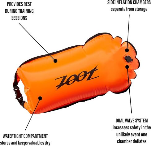 Zoot Ultra Swim Buoy/Dry Bag 15L, Wet Dry Bag for Open Water Swimming Safety with Belt and Leash for Training (Orange, 15L) in Saudi Arabia