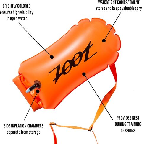 Zoot Ultra Swim Buoy/Dry Bag 15L, Wet Dry Bag for Open Water Swimming Safety with Belt and Leash for Training (Orange, 15L) in Saudi Arabia