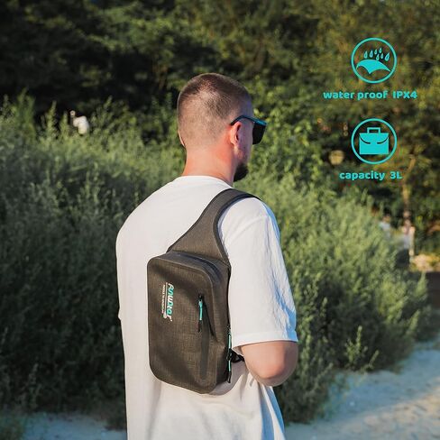 FunWater Waterproof Sling Backpack Crossbody Backpack for Men Women Marine Dry Bag for Travel Kayaking, Surfing, Boating, Hiking Black Color Chest Bag Daypack 3L in Kuwait