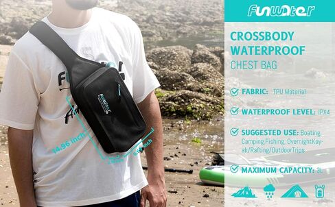 FunWater Waterproof Sling Backpack Crossbody Backpack for Men Women Marine Dry Bag for Travel Kayaking, Surfing, Boating, Hiking Black Color Chest Bag Daypack 3L in Kuwait