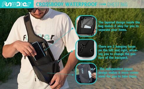 FunWater Waterproof Sling Backpack Crossbody Backpack for Men Women Marine Dry Bag for Travel Kayaking, Surfing, Boating, Hiking Black Color Chest Bag Daypack 3L in Kuwait